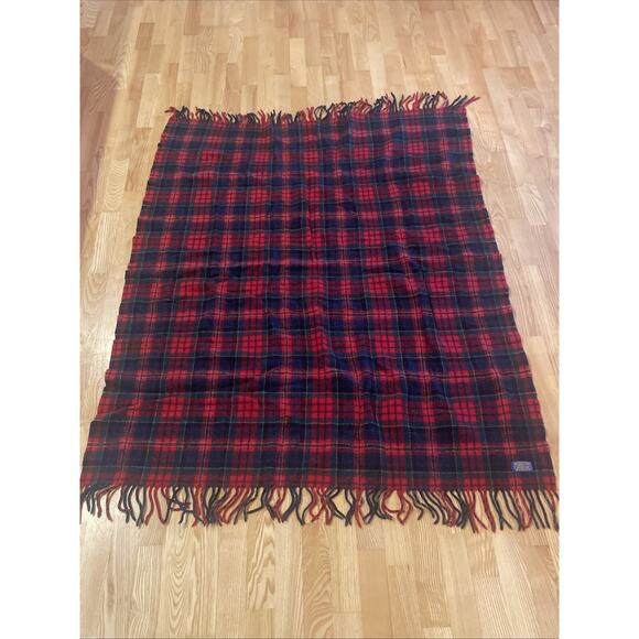 Vintage Pendleton Blanket Large Made In USA Red Plaid 100% Virgin Wool 48” X 60” - Picture 1 of 8